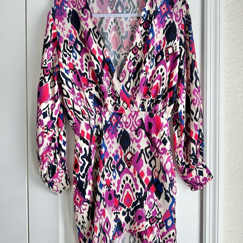 Zara Dress Women's Size Small Purple Black Long Sleeve V-Neck
